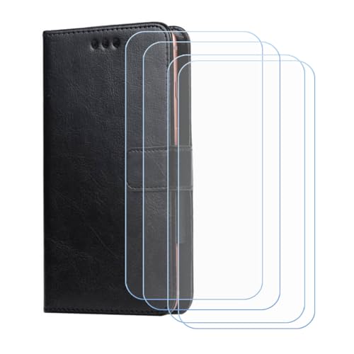 BMPNLSZ Handyhülle für Vivo X200 Ultra + [4 Stück] Panzerglas, HD Gehärtetes Glas Displayschutzfolie - Leder Flip Case Schutzhülle Tasche Handytasche für (6,82") - Schwarz-XHDSXT von BMPNLSZ