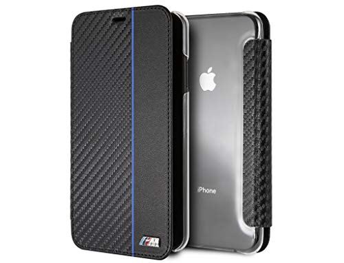 BMW Booktype Case - with Navy Stripe/PU Carbon Fiber - iPhone XS Max - Black von BMW