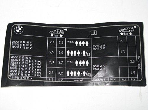 BMW E46 318i Touring Tyre Pressure Chart Table Label 71246759106 Genuine von BMW