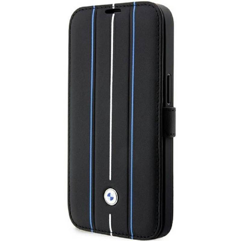 BMW Handyhülle Bookcase iPhone 14 Pro Max Echtleder schwarz aufstellbar 6,7 Zoll, Kantenschutz von BMW