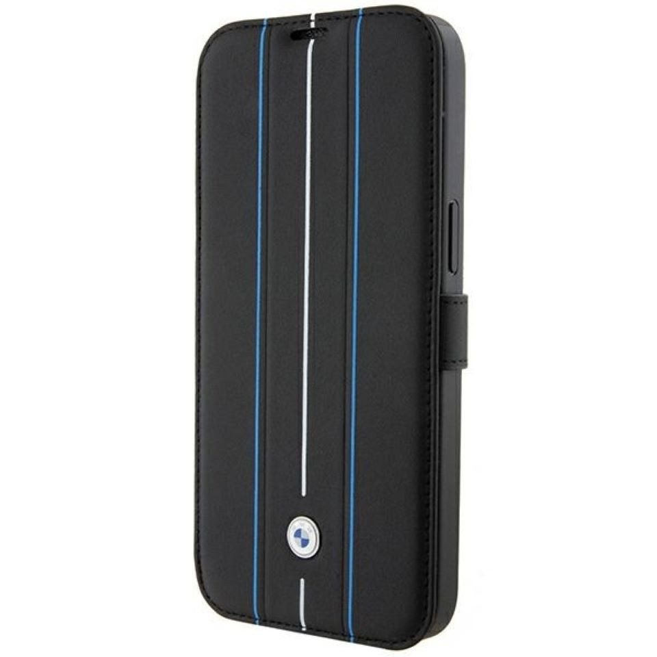 BMW Handyhülle Bookcase iPhone 15 Pro Max Echtleder schwarz blau aufstellbar Logo 6,7 Zoll, Kantenschutz BMW Handyhülle Bookcase iPhone 15 Pro Max Echtleder schwarz blau aufstellbar Logo 6,7 Zoll, Kantenschutz von BMW