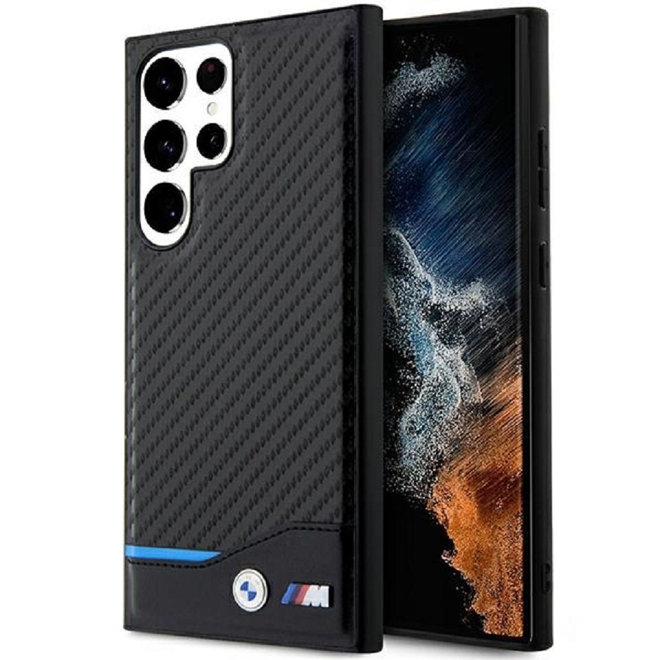 BMW Handyhülle Case BMW Samsung Galaxy S23 Ultra Leder Tricolor schwarz Carbon Logo 6,8 Zoll, Kantenschutz von BMW