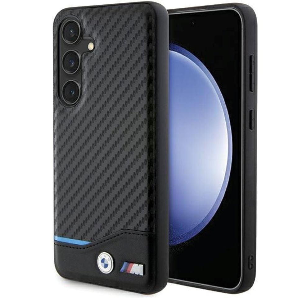 BMW Handyhülle Case Galaxy S24 Carbon-Optik schwarz Logo Metall 6,2 Zoll, Kantenschutz von BMW