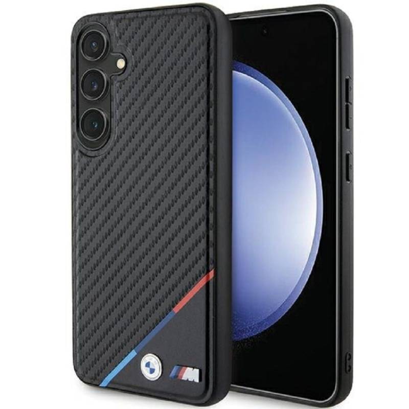 BMW Handyhülle Case Galaxy S24 MagSafe Carbon Optik Tricolor schwarz 6,2 Zoll, Kantenschutz von BMW