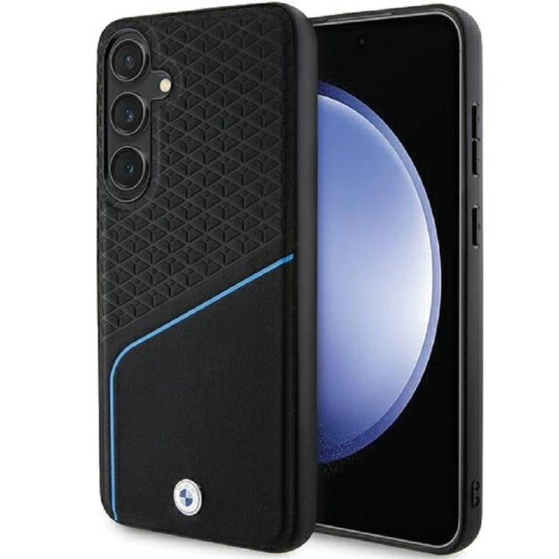 BMW Handyhülle Case Galaxy S24 Plus MagSafe Echtleder schwarz blau 6,7 Zoll, Kantenschutz von BMW