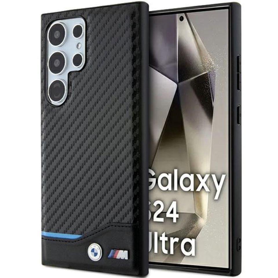 BMW Handyhülle Case Galaxy S24 Ultra Carbon-Look schwarz Logo Metall 6,8 Zoll, Kantenschutz von BMW