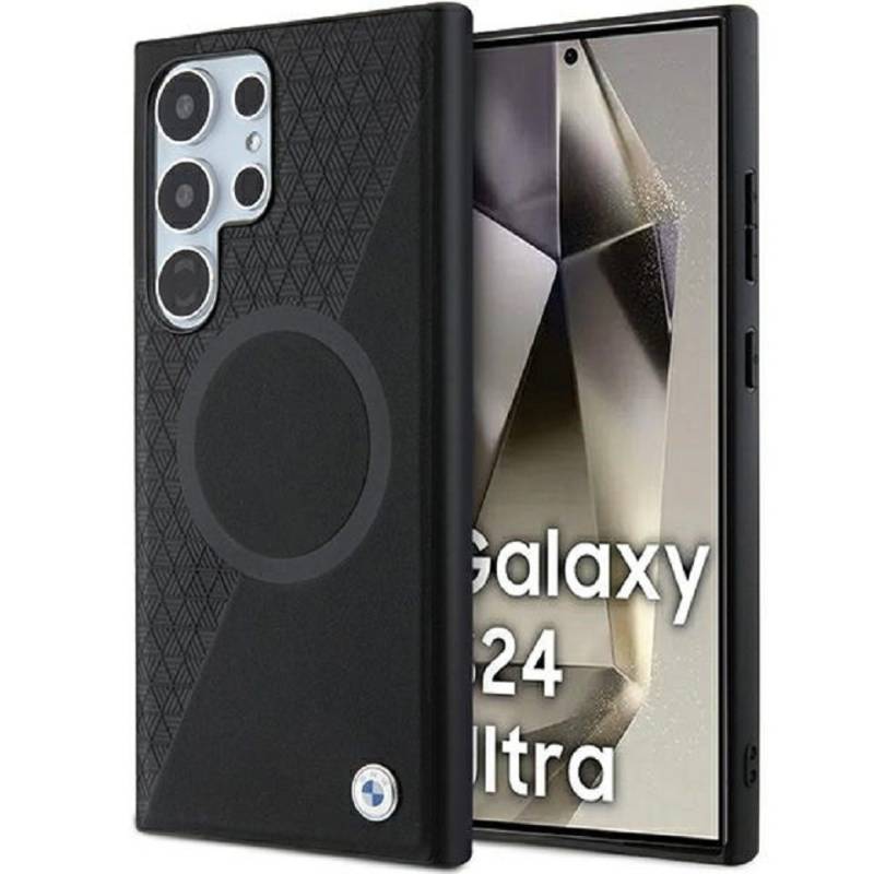 BMW Handyhülle Case Galaxy S24 Ultra Echtleder MagSafe schwarz Logo Metall 6,8 Zoll, Kantenschutz von BMW