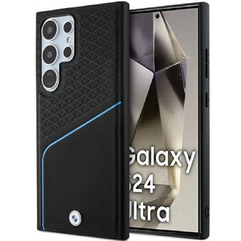 BMW Handyhülle Case Galaxy S24 Ultra MagSafe Echtleder schwarz blau 6,8 Zoll, Kantenschutz von BMW