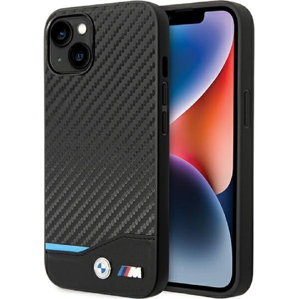 BMW Handyhülle Case iPhone 13 Carbon Look schwarz Logo Metall 6,1 Zoll, Kantenschutz von BMW