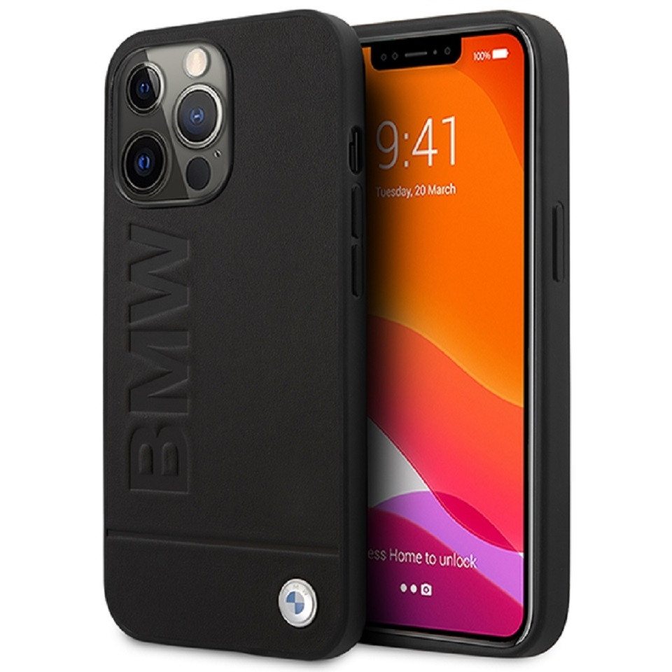 BMW Handyhülle Case iPhone 14 Pro Echtleder schwarz 6,1 Zoll, MagSafe kompatibel von BMW