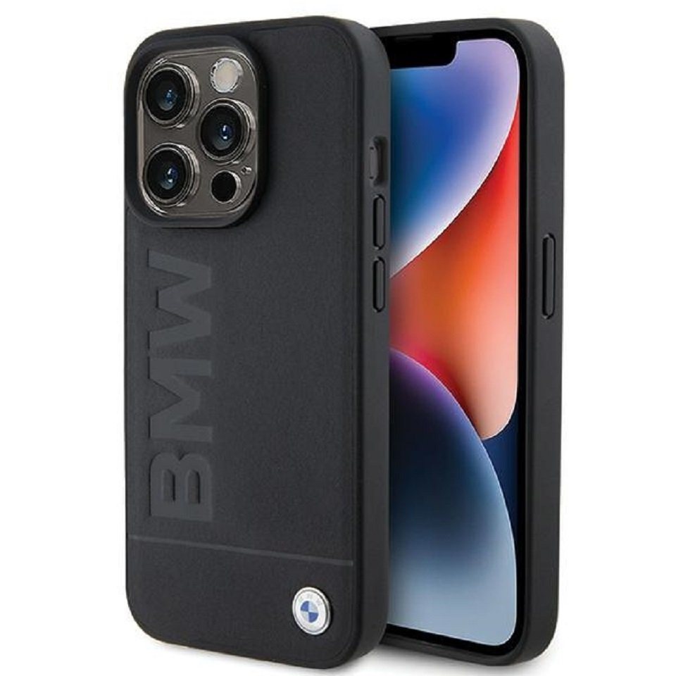 BMW Handyhülle Case iPhone 15 Pro Max Echtleder schwarz Logo Metall 6,7 Zoll, Kantenschutz von BMW