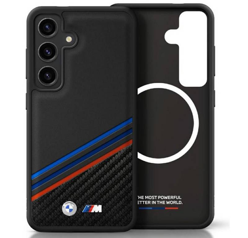 BMW Handyhülle Galaxy S25 Kunstleder Tricolor schwarz MagSafe Logo Metall 6,2 Zoll, Kantenschutz von BMW