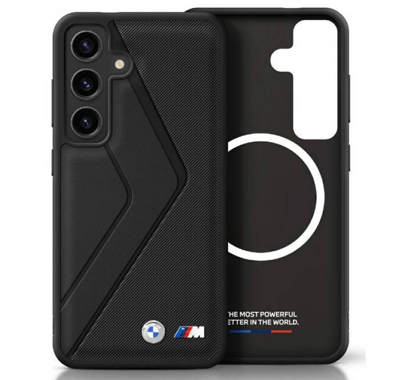 BMW Handyhülle Galaxy S25 MagSafe geprägt Kunstleder schwarz Logo Metall 6,2 Zoll, Kantenschutz von BMW