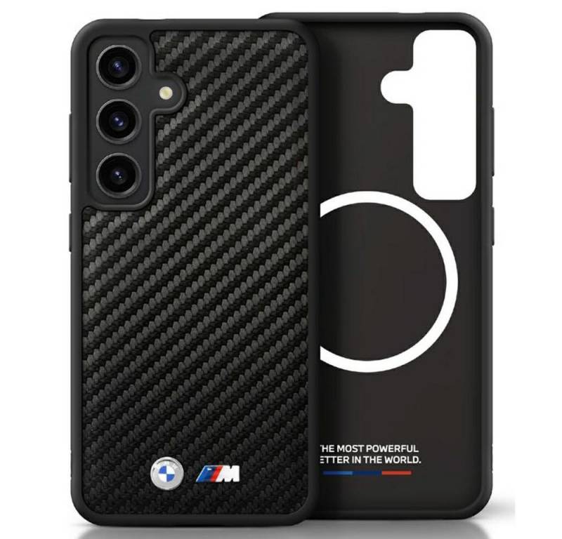 BMW Handyhülle Galaxy S25 Plus Carbon Look schwarz MagSafe Logo Metall 6,7 Zoll, Kantenschutz von BMW