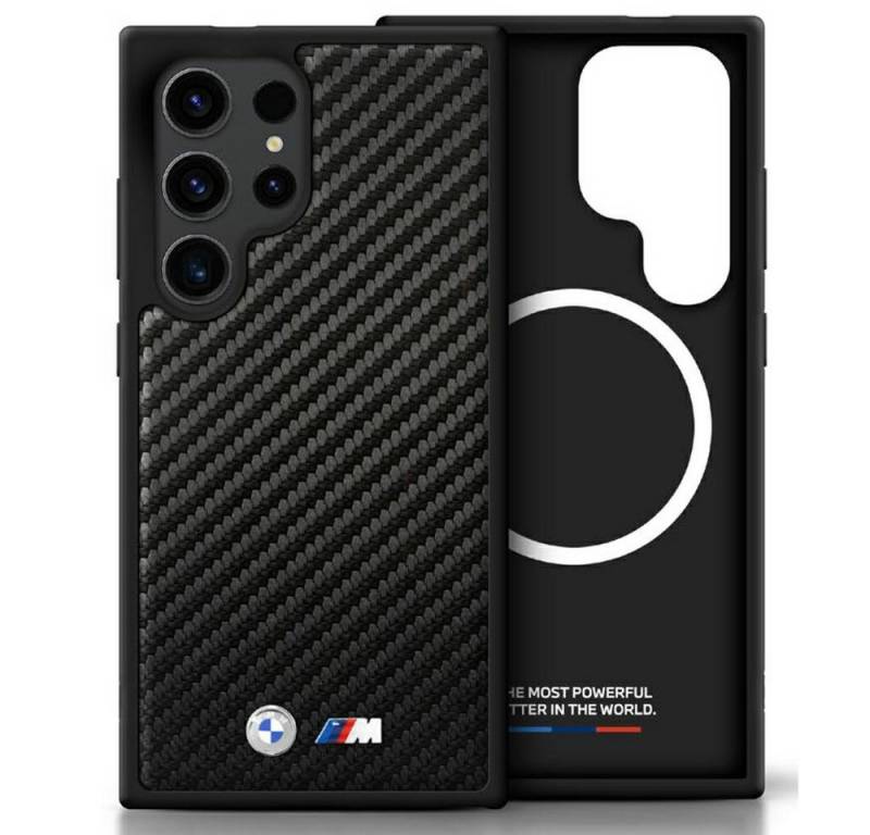 BMW Handyhülle Galaxy S25 Ultra Carbon Look schwarz MagSafe Logo Metall 6,9 Zoll, Kantenschutz von BMW