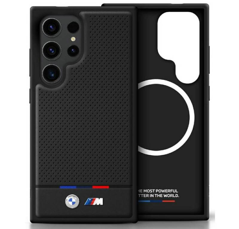 BMW Handyhülle Galaxy S25 Ultra Kunstleder gelocht schwarz MagSafe Logo Metall 6,9 Zoll, Kantenschutz von BMW