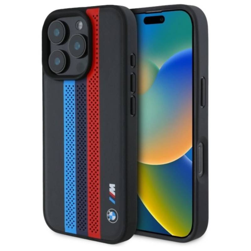 BMW Handyhülle Hardcase iPhone 16 Pro BMW Kunstleder schwarz Tricolor MagSafe 6,9 Zoll, Kantenschutz von BMW
