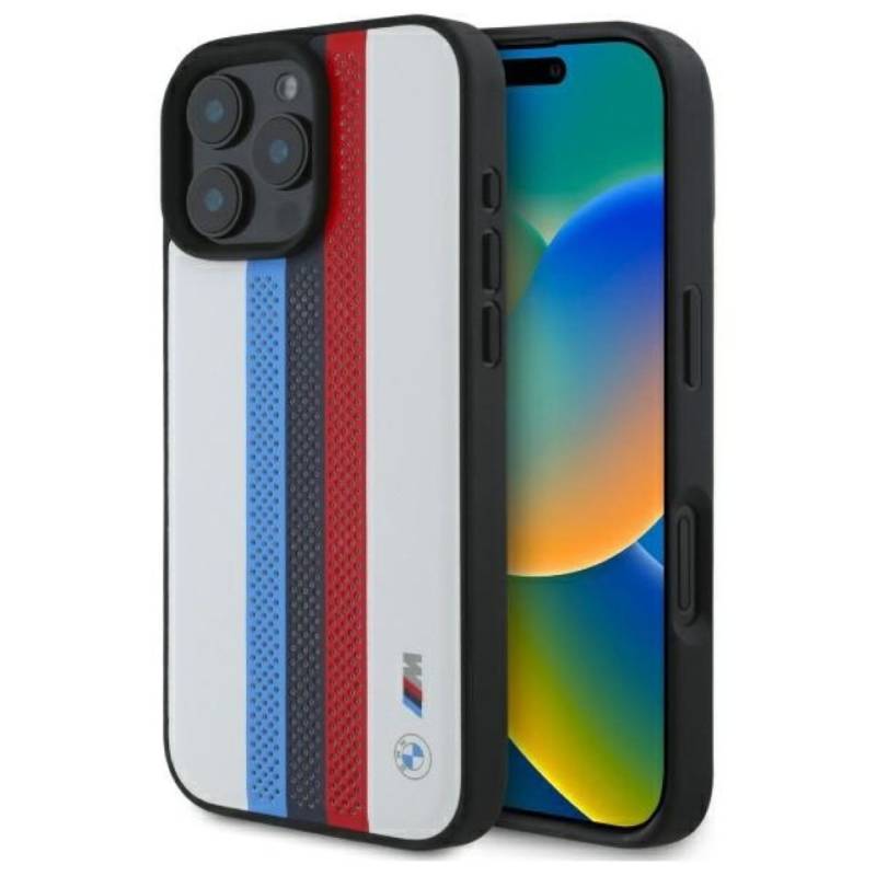 BMW Handyhülle Hardcase iPhone 16 Pro Max Kunstleder weiß Tricolor MagSafe 6,9 Zoll, Kantenschutz von BMW