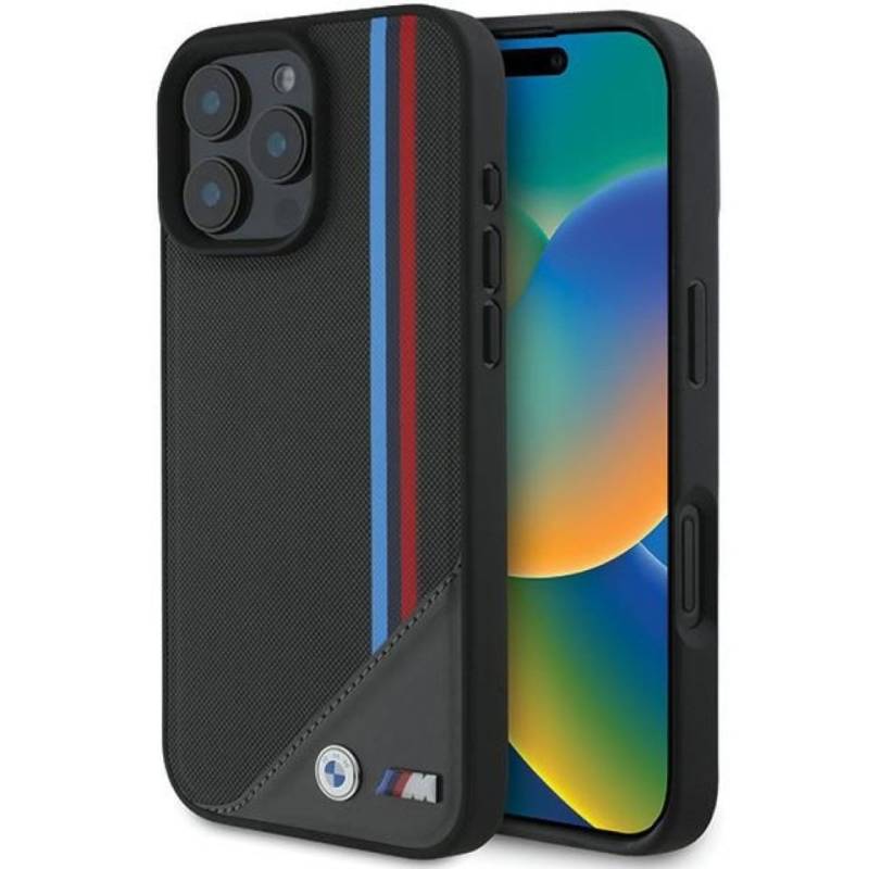 BMW Handyhülle Hardcase iPhone 16 Tricolor MagSafe kompatibel Logo Metall 6,1 Zoll, Kantenschutz von BMW