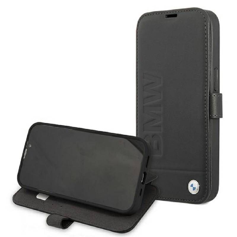BMW Handyhülle iPhone 13 Pro Max Case Bookcase Echtleder schwarz 6,7 Zoll, Kantenschutz von BMW