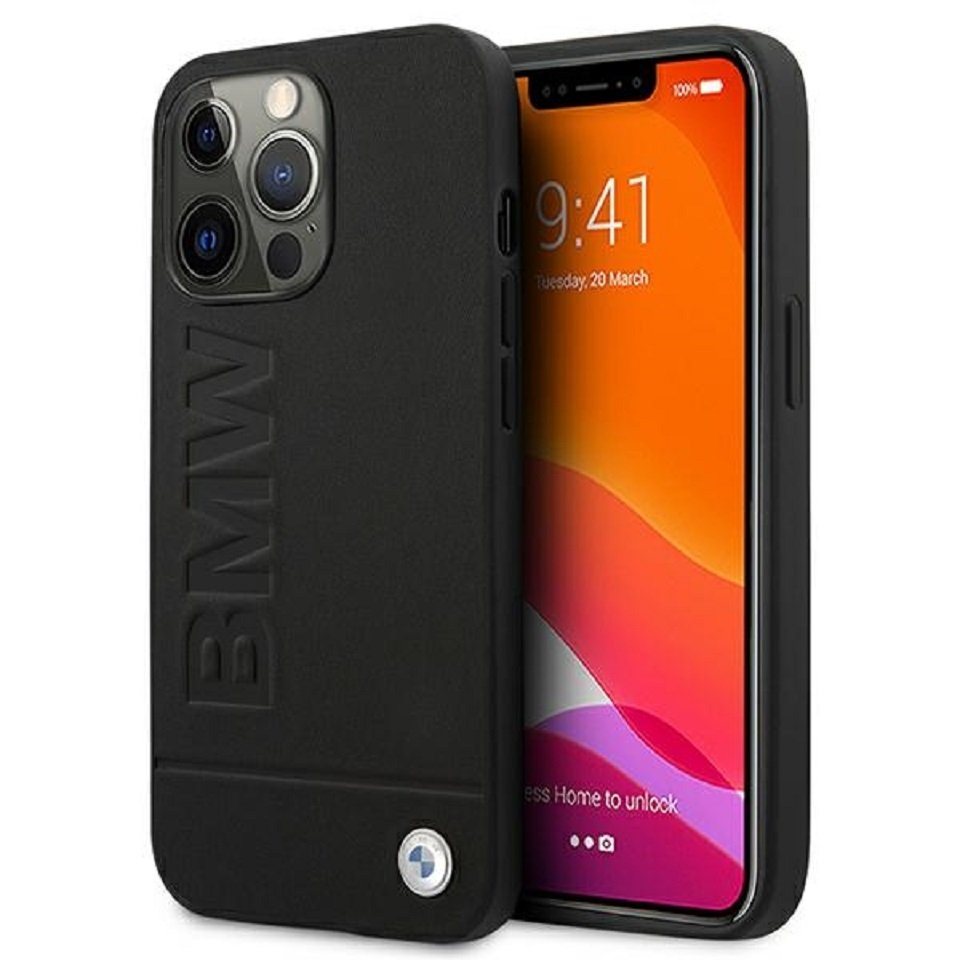 BMW Handyhülle iPhone 13 Pro Max Hardcase Cover Echtleder schwarz 6,7 Zoll, Kantenschutz von BMW