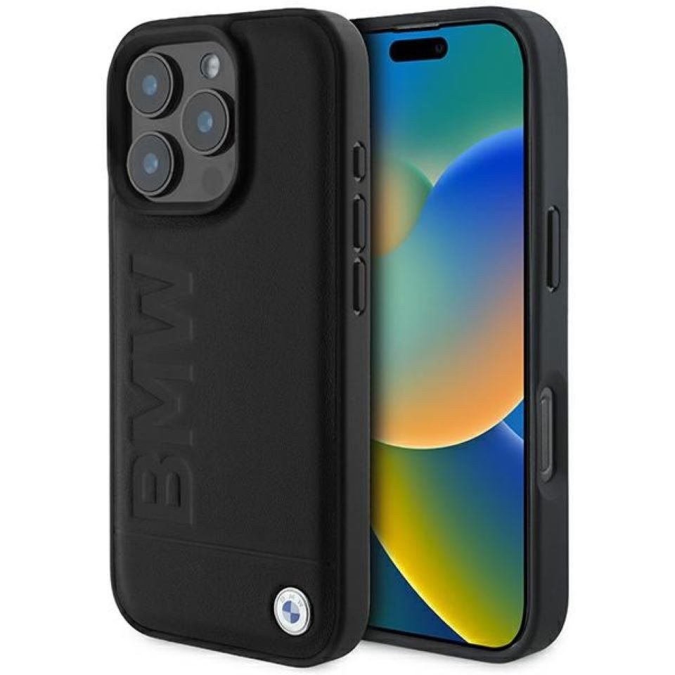 BMW Handyhülle iPhone 16 Pro Echtleder schwarz Logo Metall geprägt MagSafe kompatibel 6,3 Zoll, Kantenschutz BMW Handyhülle iPhone 16 Pro Echtleder schwarz Logo Metall geprägt MagSafe kompatibel 6,3 Zoll, Kantenschutz von BMW