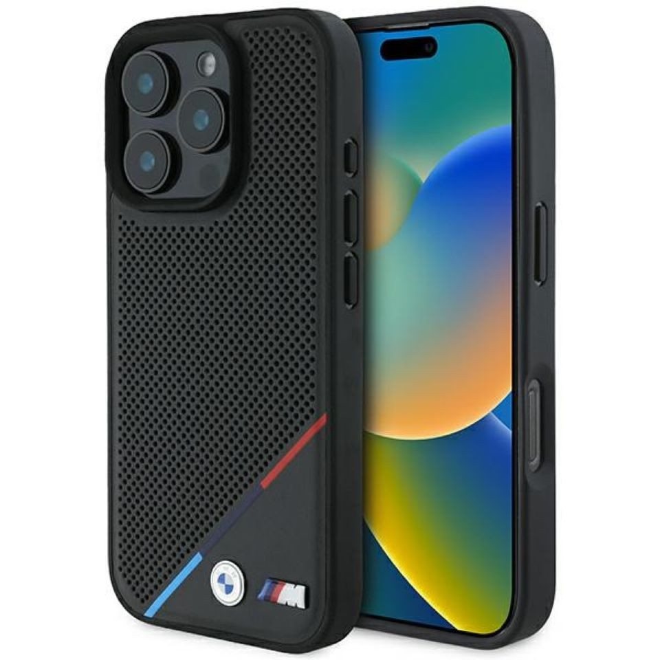 BMW Handyhülle iPhone 16 Pro Kunstleder Tricolor schwarz MagSafe Logo Metall 6,3 Zoll, Kantenschutz BMW Handyhülle iPhone 16 Pro Kunstleder Tricolor schwarz MagSafe Logo Metall 6,3 Zoll, Kantenschutz von BMW