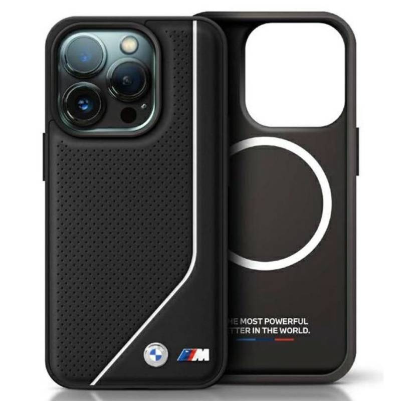 BMW Handyhülle iPhone 16 Pro Max Kunstleder schwarz MagSafe Logo Metall 6,9 Zoll, Kantenschutz von BMW