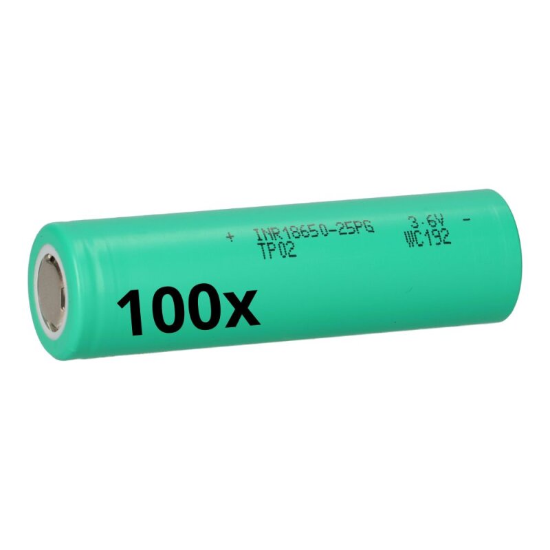 100x TerraE INR 18650 25P Li-Ion Akku - 3,6V 2500mAh 20A von BMZ