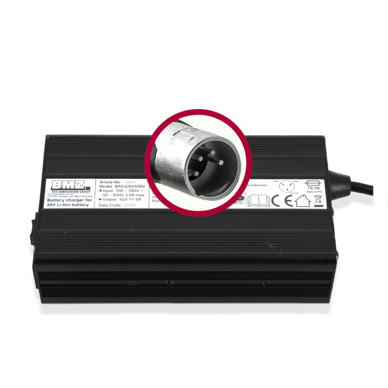 E-Bike Akku Ladegerät BMZ Li-Ion 42V 5A Stecker XLR 4-polig E-Bike Akku Ladegerät BMZ Li-Ion 42V 5A Stecker XLR 4-polig von BMZ
