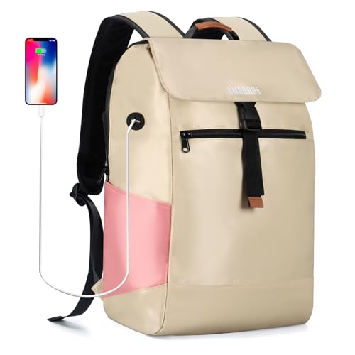 BMaoBBo Rucksack Damen Wasserdicht, Rolltop Rucksack Damen, Laptop Rucksack Damen, HäLt Bis Zu 15,6" Laptops，Geeignet füR UniversitäT, Arbeit, Reisen, TäGliche Tasche(Beige) von BMaoBBo