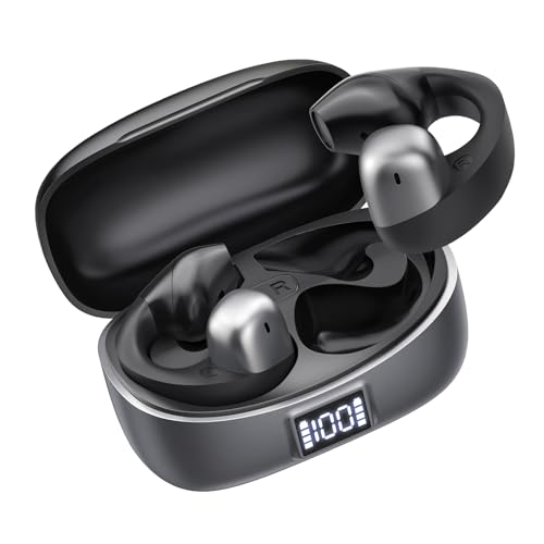 BNARQP Open Ear Kopfhörer Bluetooth 5.3,Kabellos Sport EarClip Kopfhörer 42 Std Spielzeit LED-Anzeige,Ohrhörer unterstützen kabelloses Laden und Typ-C-Laden,Ohne ins Ohr zu Gelangen,für Laufen von BNARQP