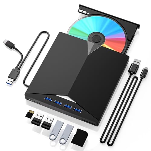 BNEHHOV Externer DVD-Player für PC, 7-in-1, externer CD-Brenner, tragbar, USB 3.0, Typ C, mit SD/TF-Kartensteckplatz, Plug and Play, DVD-Player für Windows/Linux/Mac OS/Laptop/PC (Größe B) von BNEHHOV