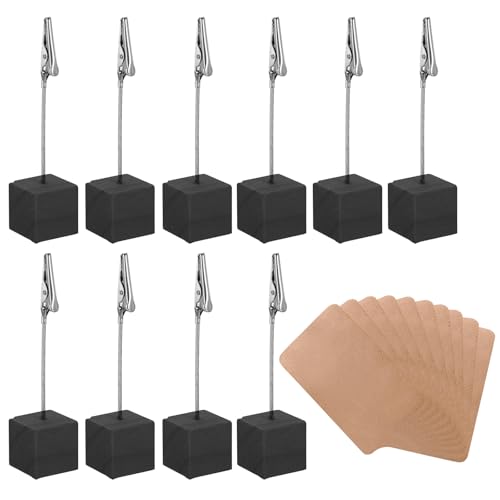 10 PCS Memo Clip Halter Ständer+10 Blanko Karten,Fotohalter mit Klammern,Fotoständer Memo Clip Halter,Fotohalter mit Clips Oder Klammern,Fotohalter Clip Einzeln,Würfel-Tischkartenhalter (Schwarz) von BNOYONERAS