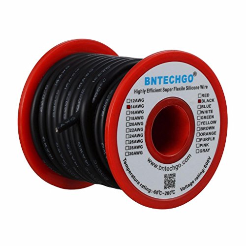 BNTECHGO 14 Gauge Silicone Wire Spool Black 25 feet Ultra Flexible High Temp 200 deg C 600V 14AWG Silicone Rubber Wire 400 Strands of Tinned Copper Wire Stranded Wire for Model Battery Low Impedance BNTECHGO 14 Gauge Silicone Wire Spool Black 25 feet Ultra Flexible High Temp 200 deg C 600V 14AWG Silicone Rubber Wire 400 Strands of Tinned Copper Wire Stranded Wire for Model Battery Low Impedance von BNTECHGO