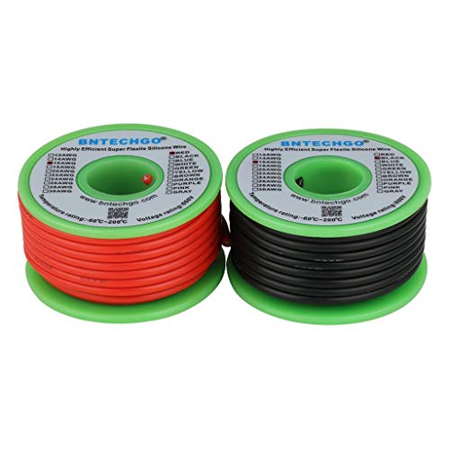 BNTECHGO 16 Gauge Silicone Wire Spool 50 feet Ultra Flexible High Temp 200 deg C 600V 16 AWG Silicone Wire 252 Strands of Tinned Copper Wire 25 ft Black and 25 ft Red Stranded Wire for Model Battery BNTECHGO 16 Gauge Silicone Wire Spool 50 feet Ultra Flexible High Temp 200 deg C 600V 16 AWG Silicone Wire 252 Strands of Tinned Copper Wire 25 ft Black and 25 ft Red Stranded Wire for Model Battery von BNTECHGO