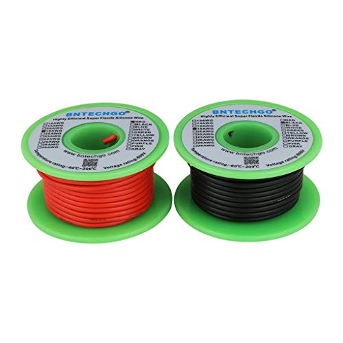 BNTECHGO 18 Gauge Silicone Wire Spool 50 feet Ultra Flexible High Temp 200 deg C 600V 18 AWG Silicone Wire 150 Strands of Tinned Copper Wire 25 ft Black and 25 ft Red Stranded Wire for Model Battery BNTECHGO 18 Gauge Silicone Wire Spool 50 feet Ultra Flexible High Temp 200 deg C 600V 18 AWG Silicone Wire 150 Strands of Tinned Copper Wire 25 ft Black and 25 ft Red Stranded Wire for Model Battery von BNTECHGO