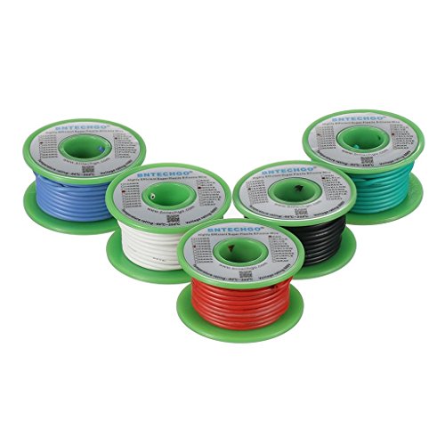 BNTECHGO Ultra Flexible 18 Gauge Silicone Wire Spool 5 Color Red Black White Blue Green High Resistant 200 deg C 600V Electronic Wire 18 AWG Stranded Wire 150 Strands Tinned Copper Wire Hook Up BNTECHGO Ultra Flexible 18 Gauge Silicone Wire Spool 5 Color Red Black White Blue Green High Resistant 200 deg C 600V Electronic Wire 18 AWG Stranded Wire 150 Strands Tinned Copper Wire Hook Up von BNTECHGO