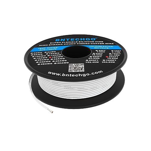 BNTECHGO 18 AWG Silikon Draht - Super Flexibel, 150 Stränge, 250 m Weiß, High Temperature Resistant, 600 V, Kupfer, Mehrstrang BNTECHGO 18 AWG Silikon Draht - Super Flexibel, 150 Stränge, 250 m Weiß, High Temperature Resistant, 600 V, Kupfer, Mehrstrang von BNTECHGO