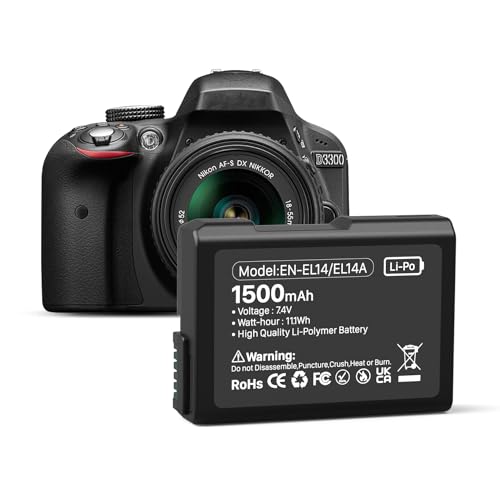 BOANV 1500mAh Kamera-Akku für EN-EL14/EL14A, 7.4V hohe Kapazität Akku für D3200,D3400,D3500,D3300,D3100,D5100,D5200,D5500,D5600,D5300,3200,3100,Grip etc Digitalkamera （1 Stück） von BOANV