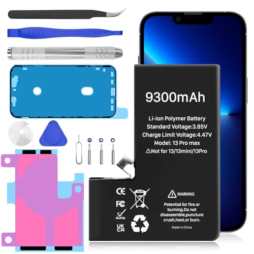 BOANV 9300mAh Akku für iPhone 13 Pro Max, (2024 New Upgrade) Super High Capacity Ersatzakku für 13 Pro Max （A2643 A2484 A2641 A2644 A2645） mit professionellem Ersatzteilset von BOANV
