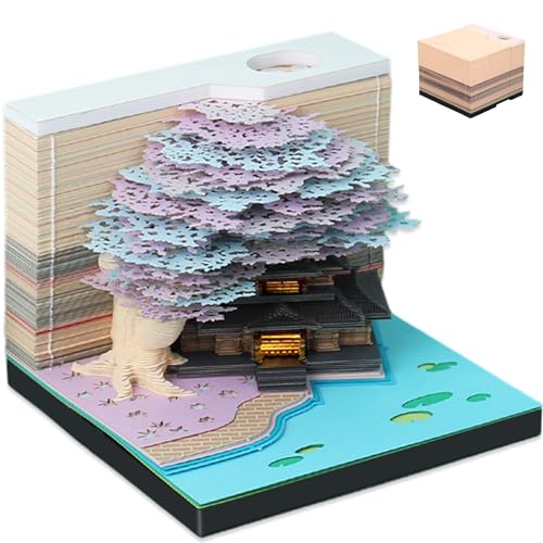 3D Baumhaus Memo Pad, 3D Notizblock, 3D-Notizblöcke, 2024 Kalender 3D Memo Pad, 3D Notizblock Papier Schnitzen Geschenk, 3D-Haftnotizen, Haftnotizen Desktop-Ornament für Büro/Lesezimmer (Lila) von BOBASH