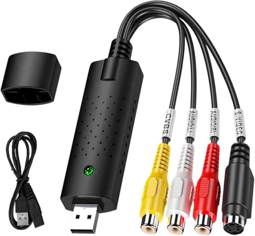 BOBOPACK USB 2.0 Video Grabber, Video Capture, VHS Digitalisieren Gerät, für RCA zu USB Konvertieren VHS Mini DV VCR Hi8 DVD zu Digital, Unterstützt Windows 11/10/8/7/Vista/XP/Android (Schwarz) von BOBOPACK