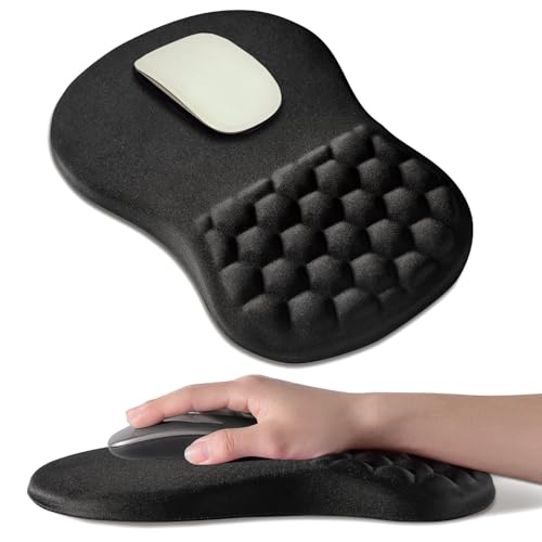 BOCHEERY Mauspad mit Massage-Design, ergonomisches Mauspad mit hochelastischer Handgelenkstütze aus Memory-Schaum, rutschfeste PU-Basis, Mauspads für kabellose Maus und Schreibtisch (A-Schwarz) von BOCHEERY