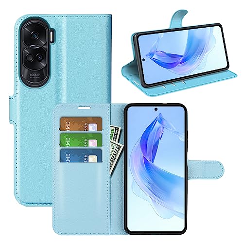 BOCTECH Hülle für Honor 90 Lite, Handyhülle PU Leder Klappbar Schutzhülle Klapphülle mit Ständer, Kartenfach, Magnetschnalle Stoßfest Flip Cover Case Tasche für Honor 90 Lite, Blau von BOCTECH