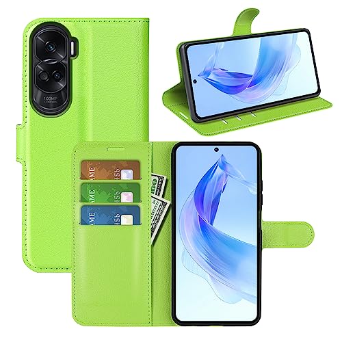 BOCTECH Hülle für Honor 90 Lite, Handyhülle PU Leder Klappbar Schutzhülle Klapphülle mit Ständer, Kartenfach, Magnetschnalle Stoßfest Flip Cover Case Tasche für Honor 90 Lite, Grün von BOCTECH