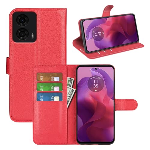 BOCTECH Hülle für Motorola G24 / G04 / G04S / E14, Handyhülle PU Leder Klappbar Schutzhülle Klapphülle mit Ständer, Kartenfach, Magnetschnalle Stoßfest Flip Cover Case Tasche für Moto G24, Rot von BOCTECH