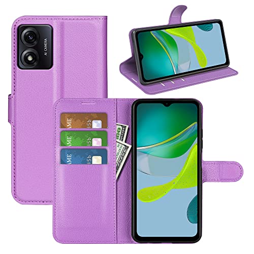 BOCTECH Hülle für Motorola Moto E13, Handyhülle PU Leder Klappbar Schutzhülle Klapphülle mit Ständer, Kartenfach, Magnetschnalle Stoßfest Flip Cover Case Tasche für Moto E13, Lila von BOCTECH