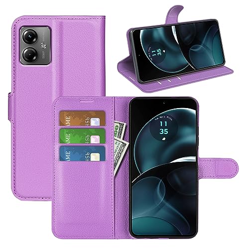 BOCTECH Hülle für Motorola Moto G14, Handyhülle PU Leder Klappbar Schutzhülle Klapphülle mit Ständer, Kartenfach, Magnetschnalle Stoßfest Flip Cover Case Tasche für Motorola Moto G14, Lila von BOCTECH