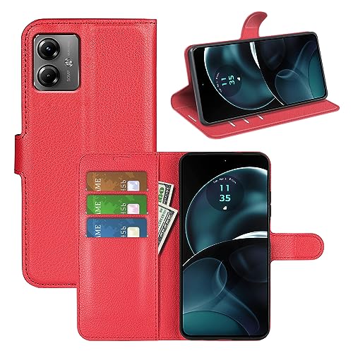 BOCTECH Hülle für Motorola Moto G14, Handyhülle PU Leder Klappbar Schutzhülle Klapphülle mit Ständer, Kartenfach, Magnetschnalle Stoßfest Flip Cover Case Tasche für Motorola Moto G14, Rot von BOCTECH
